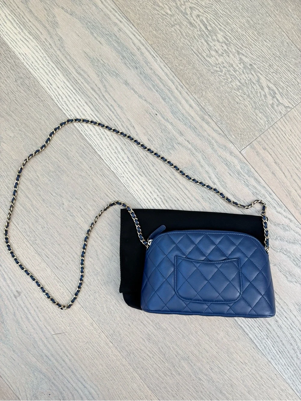 CHANEL Blue Clutch with Chain Lambskin Leather Gold Hardware (2024)